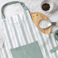 Personalised French Stripe Cotton Apron Sage - Fauve + Co