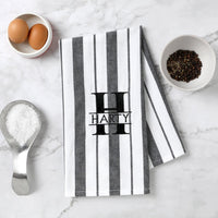 Personalised French Stripe Cotton Tea Towel Black - Fauve + Co