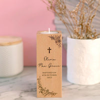 Personalised Wooden Baptism Tea Light - Floral - Fauve + Co