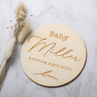Wooden Pregnancy Announcement Disc - Leaf - Fauve + Co