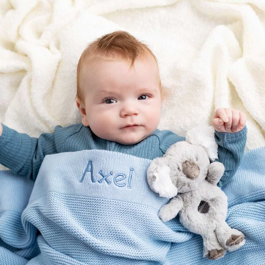 Personalised blue shop baby blanket