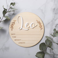 3D Acrylic Birth Details Announcement Disc - Leaf - Fauve + Co