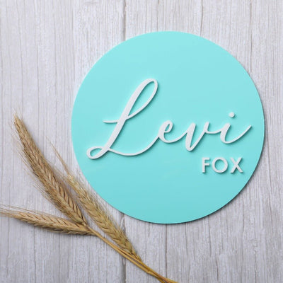 3D Round Acrylic Name Plaque - Aqua - Fauve + Co