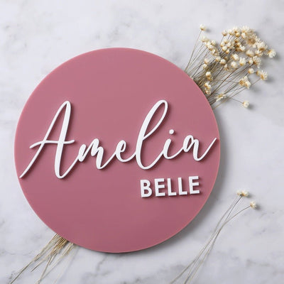 3D Round Acrylic Name Plaque - Dusty Pink - Fauve + Co