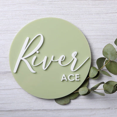 3D Round Acrylic Name Plaque - Sage - Fauve + Co