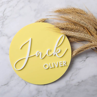 3D Round Acrylic Name Plaque - Yellow - Fauve + Co