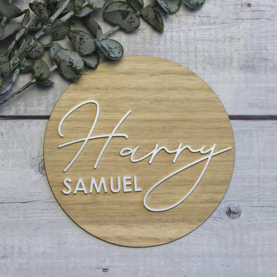 3D Round Wood Name Plaque - White - Fauve + Co