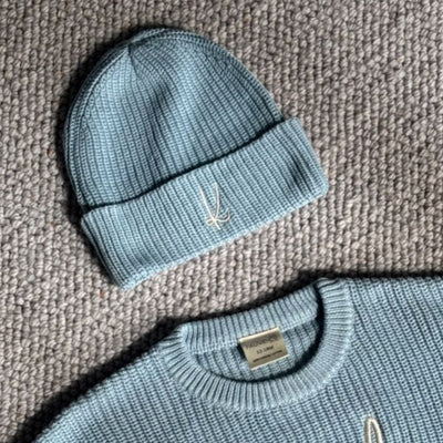 Personalised Chunky Knit Beanie Cloud Blue