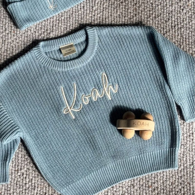Personalised Chunky Knit Baby Jumper Cloud Blue