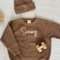 Personalised Chunky Knit Baby Jumper Cocoa