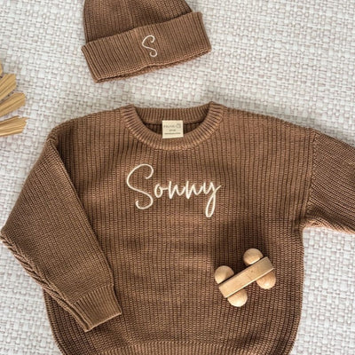 Personalised Chunky Knit Baby Jumper Cocoa