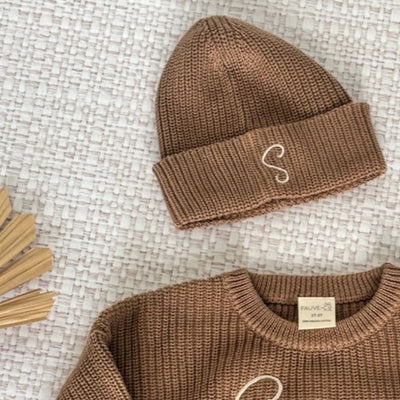 Personalised Chunky Knit Beanie Cocoa