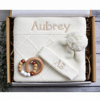 Blanket & Beanie Baby Gift Box - Cream Diamond