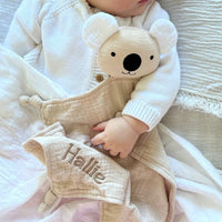 Personalised Koala Muslin Comforter Taupe