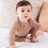 Lūmmi Organic Cotton Waffle Long Sleeve Bodysuit - Mocha