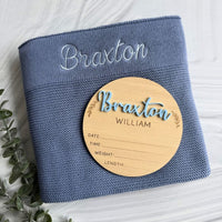 Personalised Baby Blanket Dusty Blue & 3D Acrylic Name Plaque Set