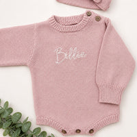 Personalised Cotton Knit Romper Dusty Pink