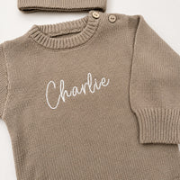 Personalised Cotton Knit Romper Mocha