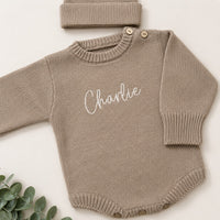 Personalised Cotton Knit Romper Mocha