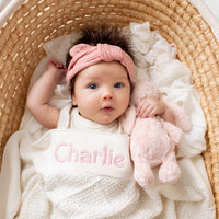 Personalised Diamond Cotton Knit Baby Blanket Cream