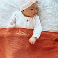 Personalised Cotton Knit Baby Blanket Coral