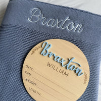 Personalised Baby Blanket Dusty Blue & 3D Acrylic Name Plaque Set