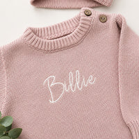Personalised Cotton Knit Romper Dusty Pink