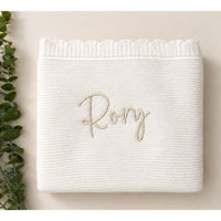 Personalised Scalloped Cotton Knit Baby Blanket Cream