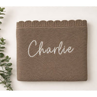 Personalised Scalloped Cotton Knit Baby Blanket Mocha