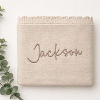 Personalised Scalloped Cotton Knit Baby Blanket Oatmeal