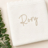 Personalised Scalloped Cotton Knit Baby Blanket Cream