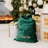 Personalised Velvet Christmas Sack - Green