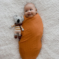 Savannah Rust Organic Cotton Muslin Swaddle Wrap by Zoe Sage