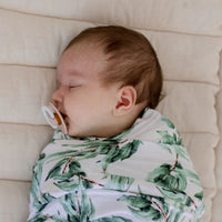 Blue Gum Leaf Organic Cotton Muslin Swaddle Wrap by Zoe Sage