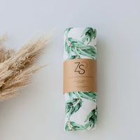 Blue Gum Leaf Organic Cotton Muslin Swaddle Wrap by Zoe Sage
