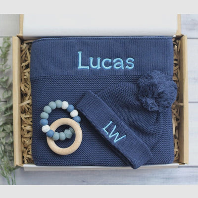 Blanket & Beanie Baby Gift Box - Navy - Fauve + Co