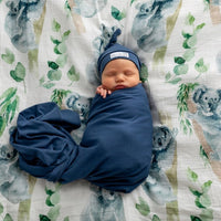 Evie Stretch Jersey Swaddle Steel Blue - Fauve + Co