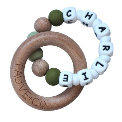 Halo Teething Ring Personalised Sage - Fauve + Co