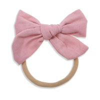 Ivy Linen Hair Bow Dusty Pink Small - Fauve + Co