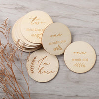 Leaves Wooden Milestone Round Plaque Set - Fauve + Co