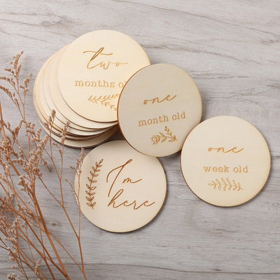 Leaves Wooden Milestone Round Plaque Set - Fauve + Co