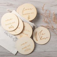 Leaves Wooden Milestone Round Plaque Set - Fauve + Co