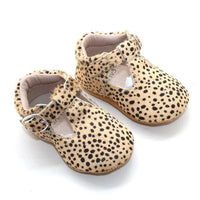 Lottie T-Bar Leather Shoes Leopard - Fauve + Co