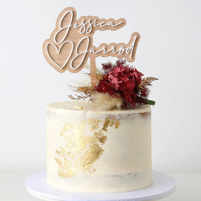 Love Heart Couple Wooden Cake Topper - Fauve + Co