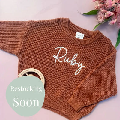 Personalised Chunky Knit Baby Jumper Clay - Fauve + Co