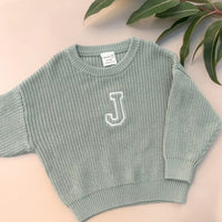 Personalised Chunky Knit Baby Jumper Sage - Fauve + Co