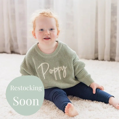Personalised Chunky Knit Baby Jumper Sage - Fauve + Co