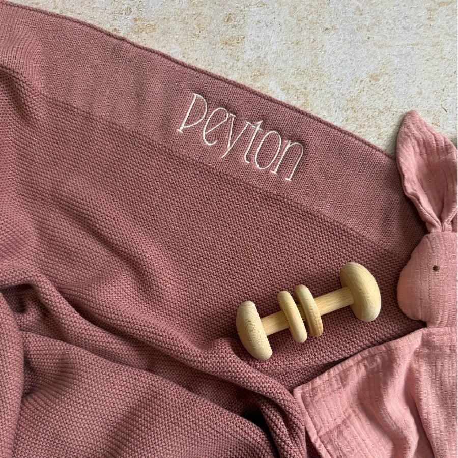 Personalised Cotton Knit Baby Blanket Berry (PRE-ORDER ETA 8/10)