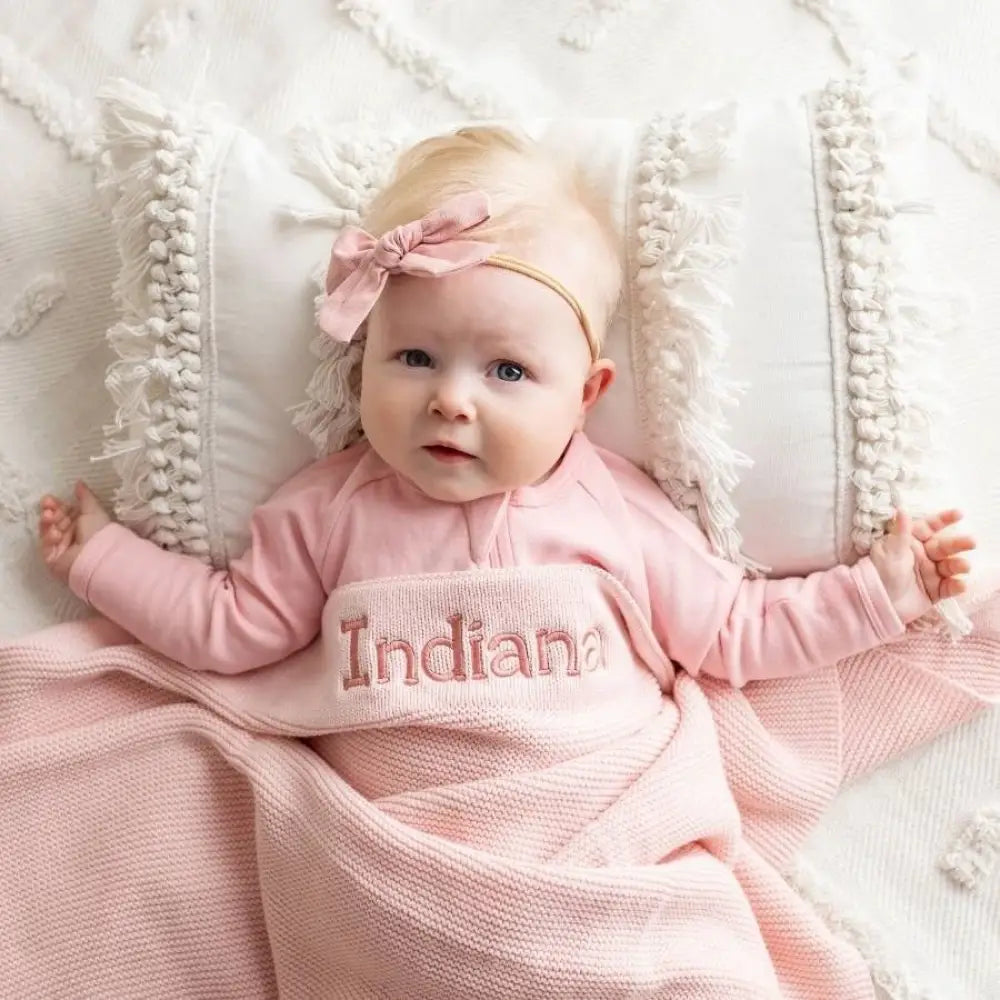 Personalised Cotton Knit Baby Blanket Blush (PRE-ORDER ETA 7/11)