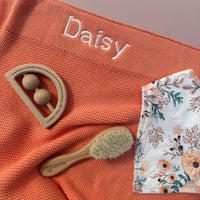 Personalised Cotton Knit Baby Blanket Coral - Fauve + Co